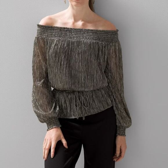 WHBM Long Sleeve Off-The-Shoulder Shimmer Top Size XS NWT - Picture 1 of 14